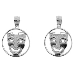 Sterling Silver 20mm Drama Mask, Laugh Now Earrings
