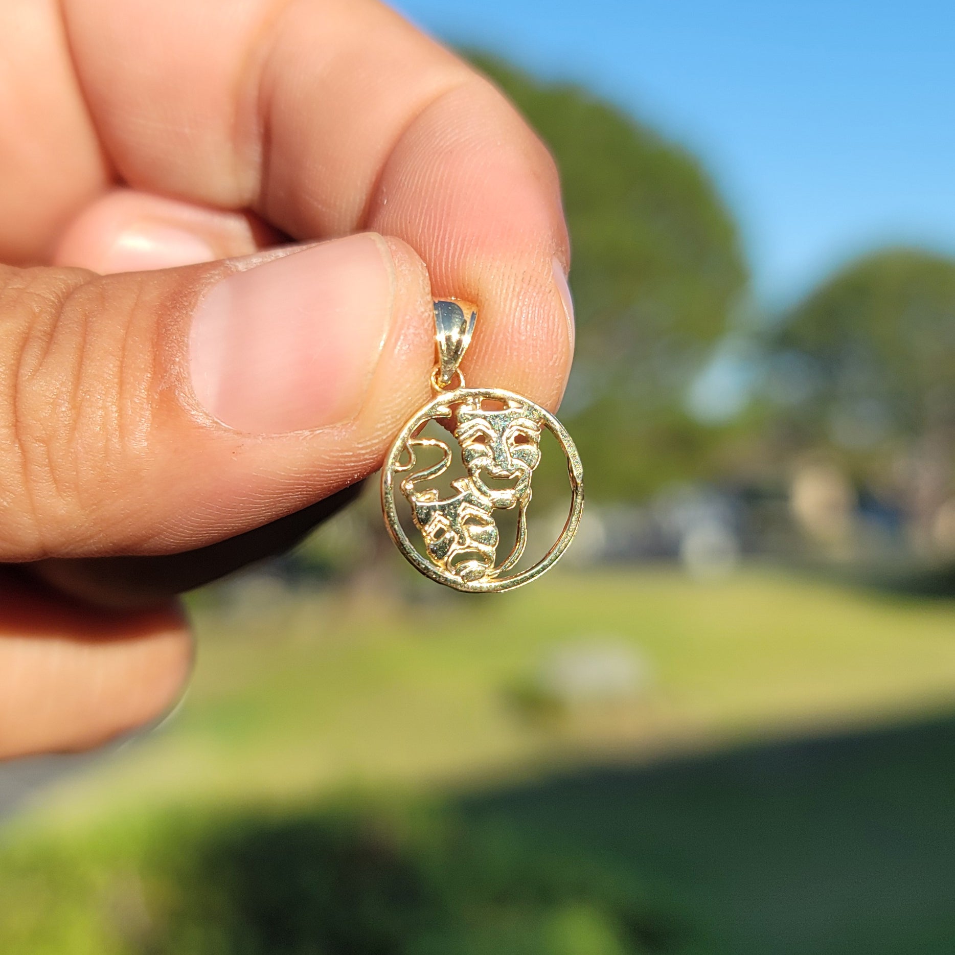 14K or 18K Gold Drama Mask, Laugh Now, Cry Later Pendant
