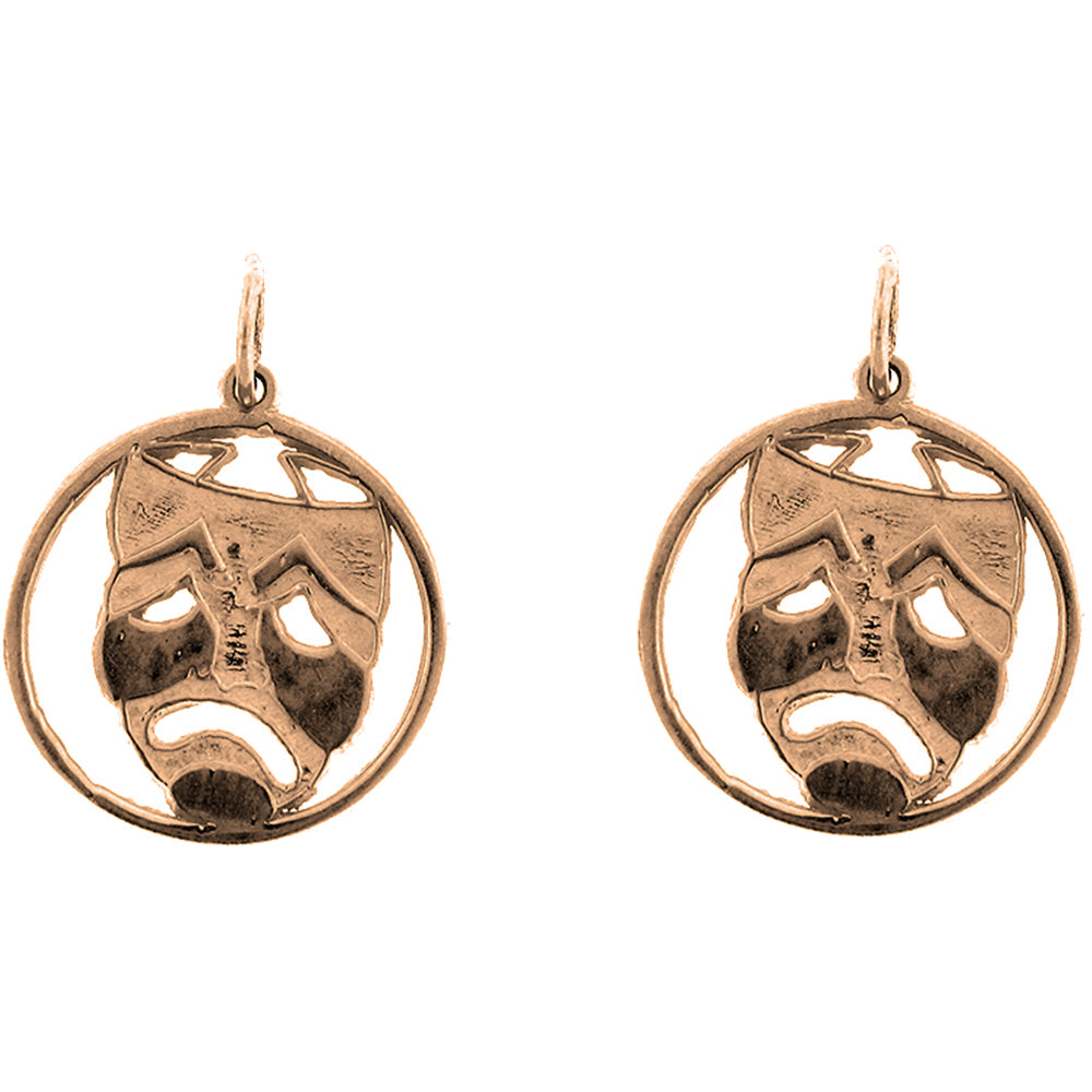 14K or 18K Gold 20mm Drama Mask, Cry Later Earrings