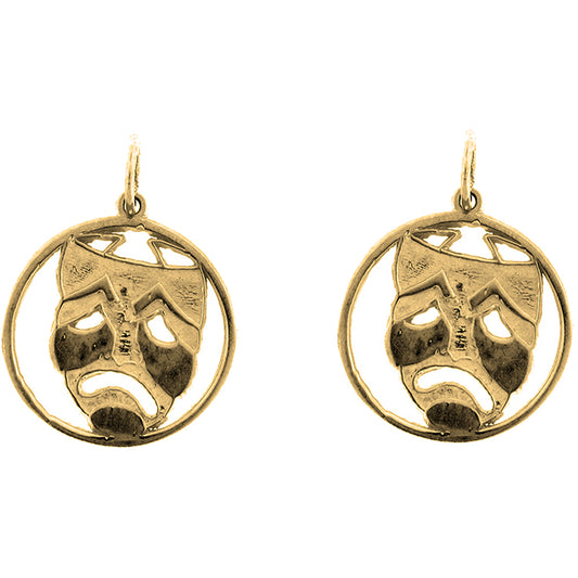 14K or 18K Gold 20mm Drama Mask, Cry Later Earrings