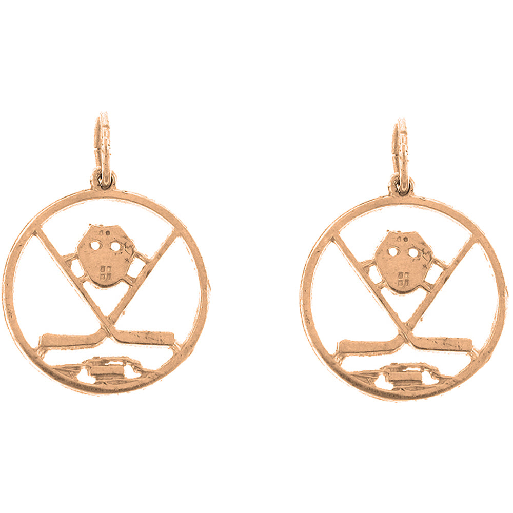 14K or 18K Gold 21mm Hockey Mask, Sticks, And Puck Earrings