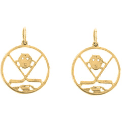 Yellow Gold-plated Silver 21mm Hockey Mask, Sticks, And Puck Earrings