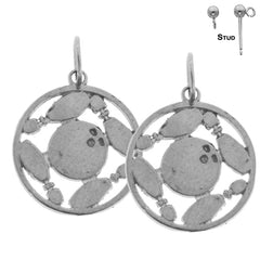 Sterling Silver 20mm Bowling Ball And Pins Earrings (White or Yellow Gold Plated)