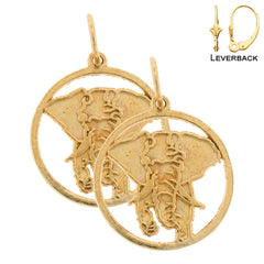 Sterling Silver 20mm Elephant Earrings (White or Yellow Gold Plated)