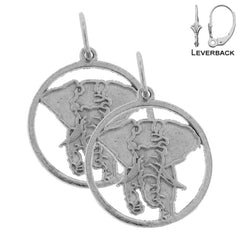 Sterling Silver 20mm Elephant Earrings (White or Yellow Gold Plated)