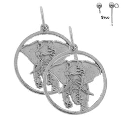 Sterling Silver 20mm Elephant Earrings (White or Yellow Gold Plated)