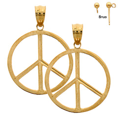 Sterling Silver 22mm Peace Sign Earrings (White or Yellow Gold Plated)