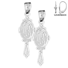 Pendientes de espejo de tocador 3D de 29 mm de oro de 14 quilates o 18 quilates