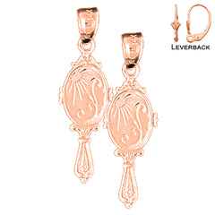 Pendientes de espejo de tocador 3D de 29 mm de oro de 14 quilates o 18 quilates