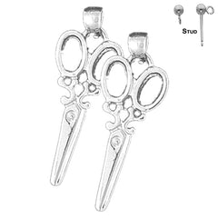 Sterling Silver 33mm Scissors Earrings (White or Yellow Gold Plated)