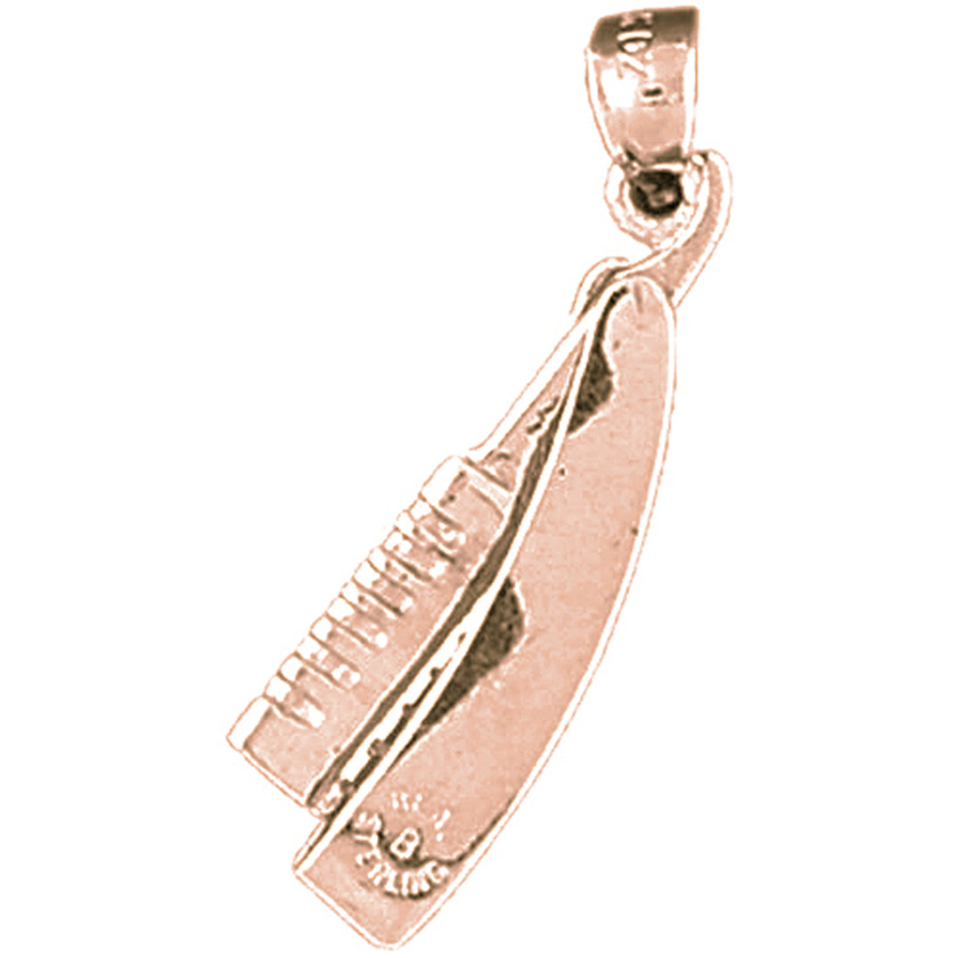 10K, 14K or 18K Gold 3-D, Moveable Straight Razor Pendant