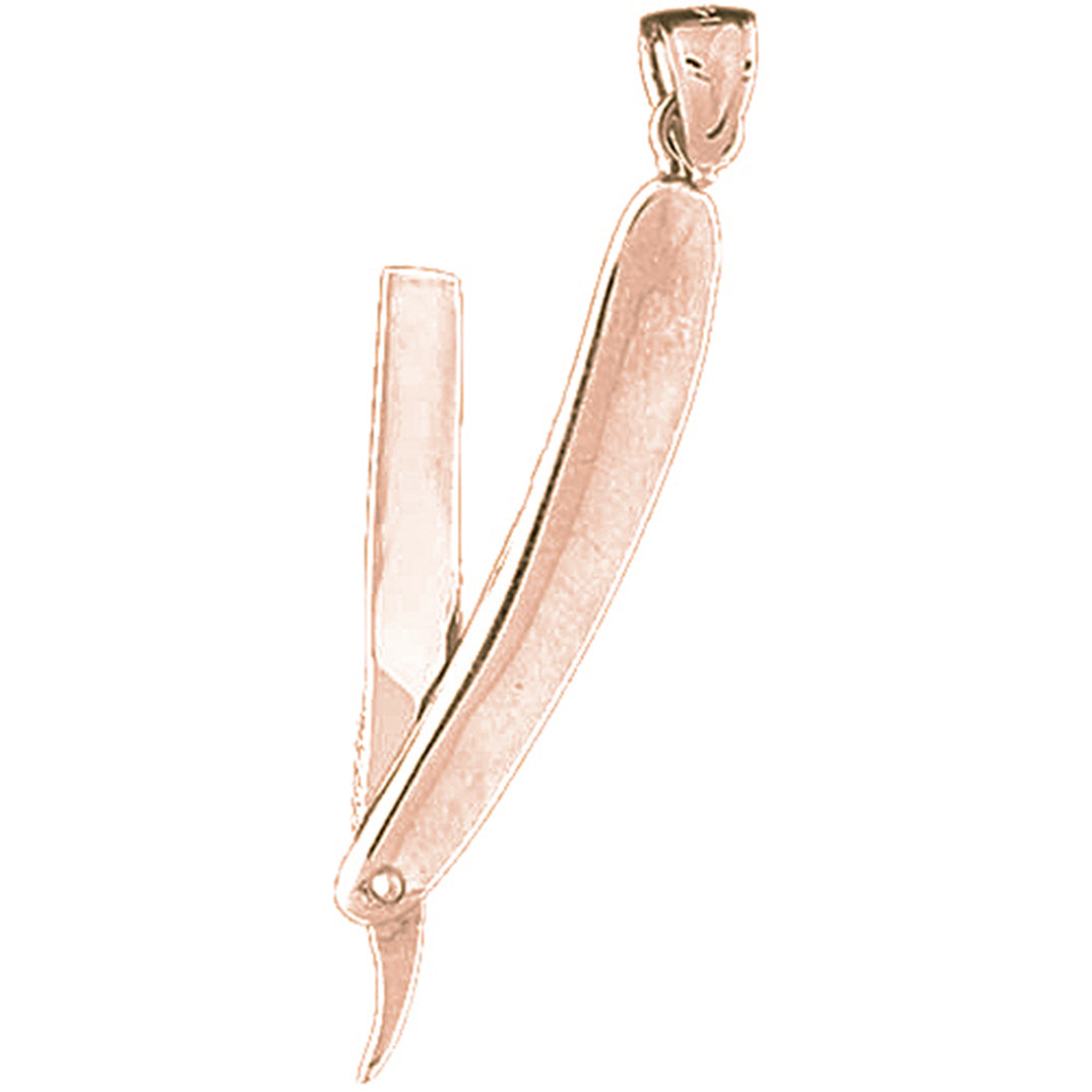 10K, 14K or 18K Gold 3-D, Moveable Straight Razor Pendant