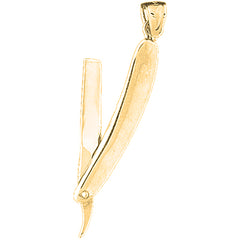 10K, 14K or 18K Gold 3-D, Moveable Straight Razor Pendant