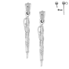 Sterling Silver 34mm Architect Pen Earrings (White or Yellow Gold Plated)
