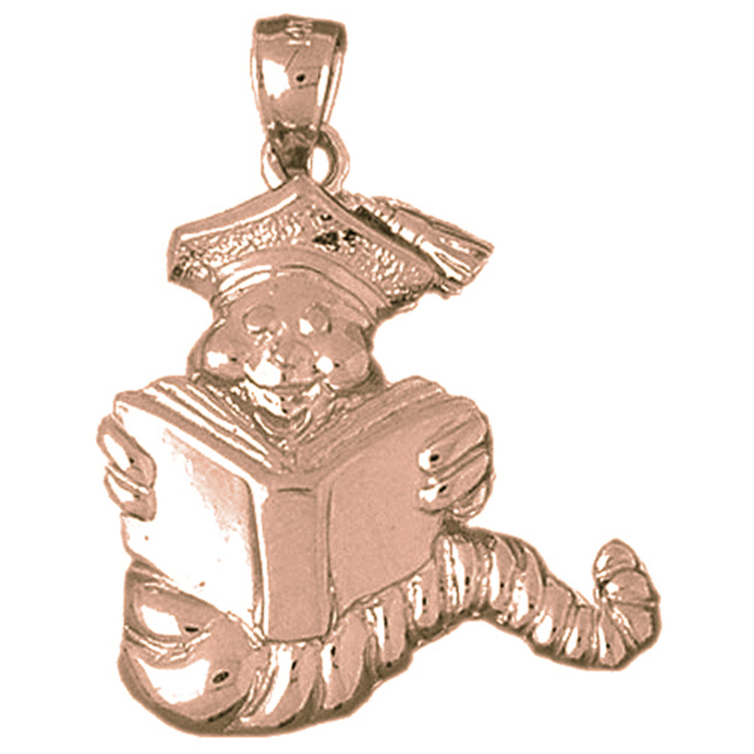 10K, 14K or 18K Gold Book Worm Pendant