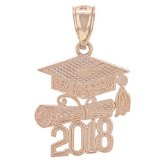 14K or 18K Gold Graduation Cap, Diploma (With Current Year) Pendant