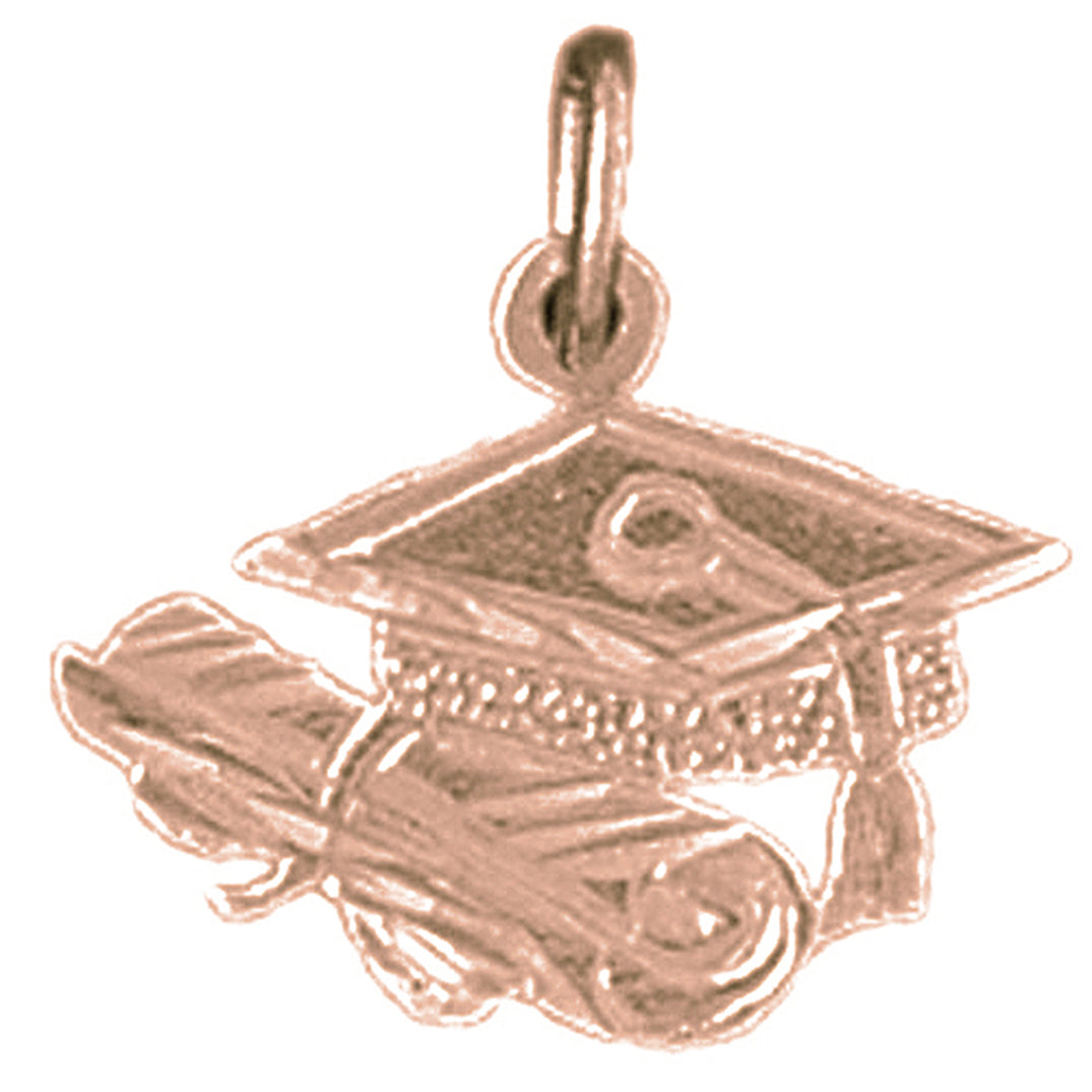 14K or 18K Gold Graduation Cap, Hat, And Diploma Pendant