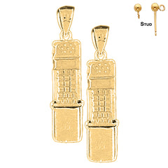 Sterling Silver 33mm Moveable Cellular Phone Earrings (White or Yellow Gold Plated)
