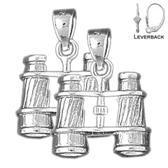 Sterling Silver 21mm 3D Binoculars Earrings (White or Yellow Gold Plated)