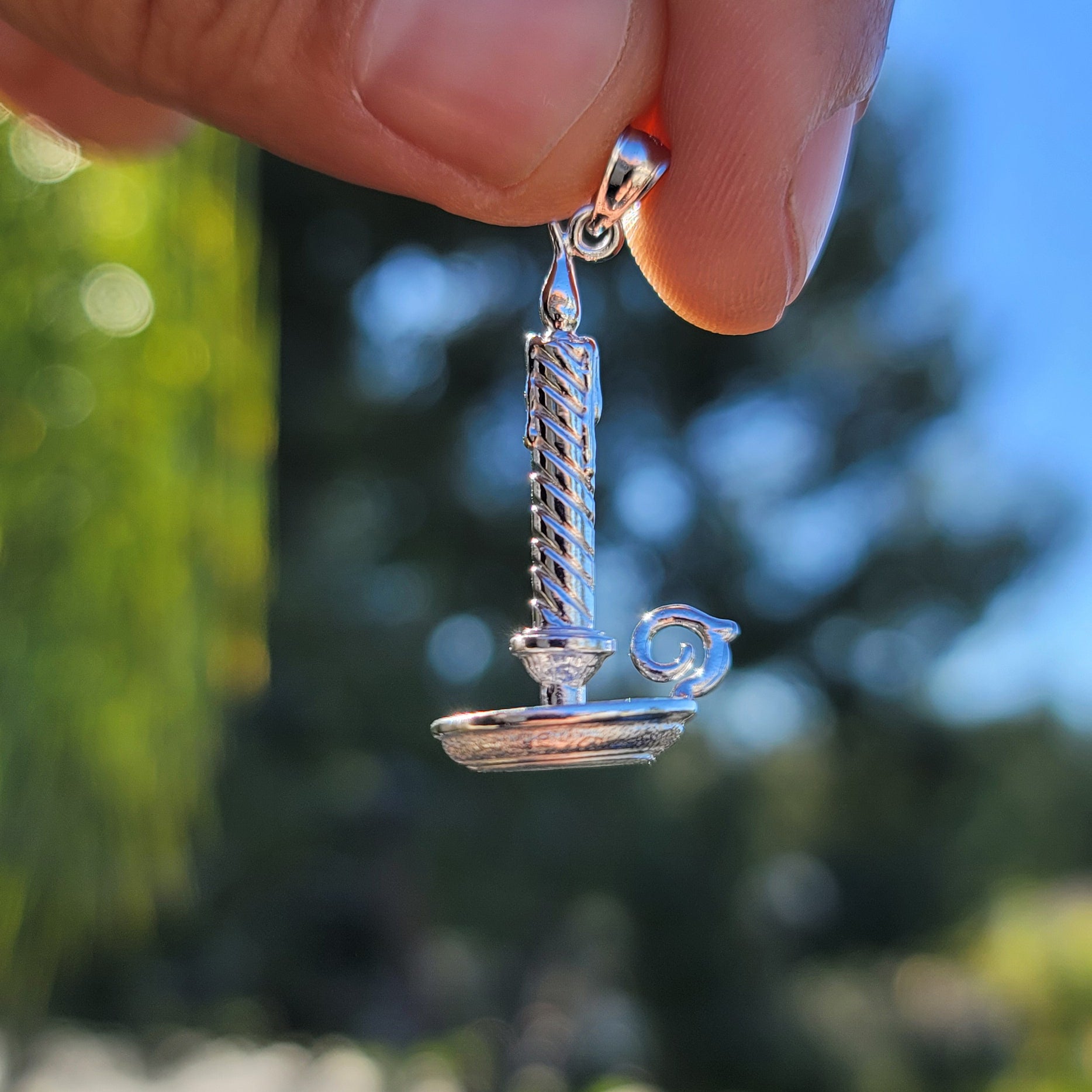 10K, 14K or 18K Gold Candle With Candle Stand Pendant