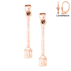 14K or 18K Gold 3D Broom Earrings