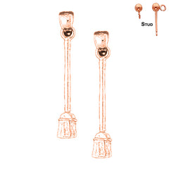 14K or 18K Gold 3D Broom Earrings