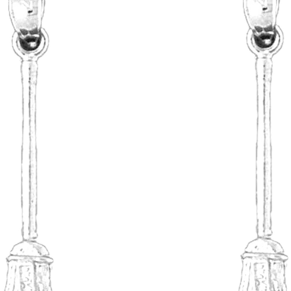 Sterling Silver 29mm 3D Broom Earrings