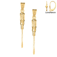 Sterling Silver 37mm 3D Screw Driver Earrings (White or Yellow Gold Plated)