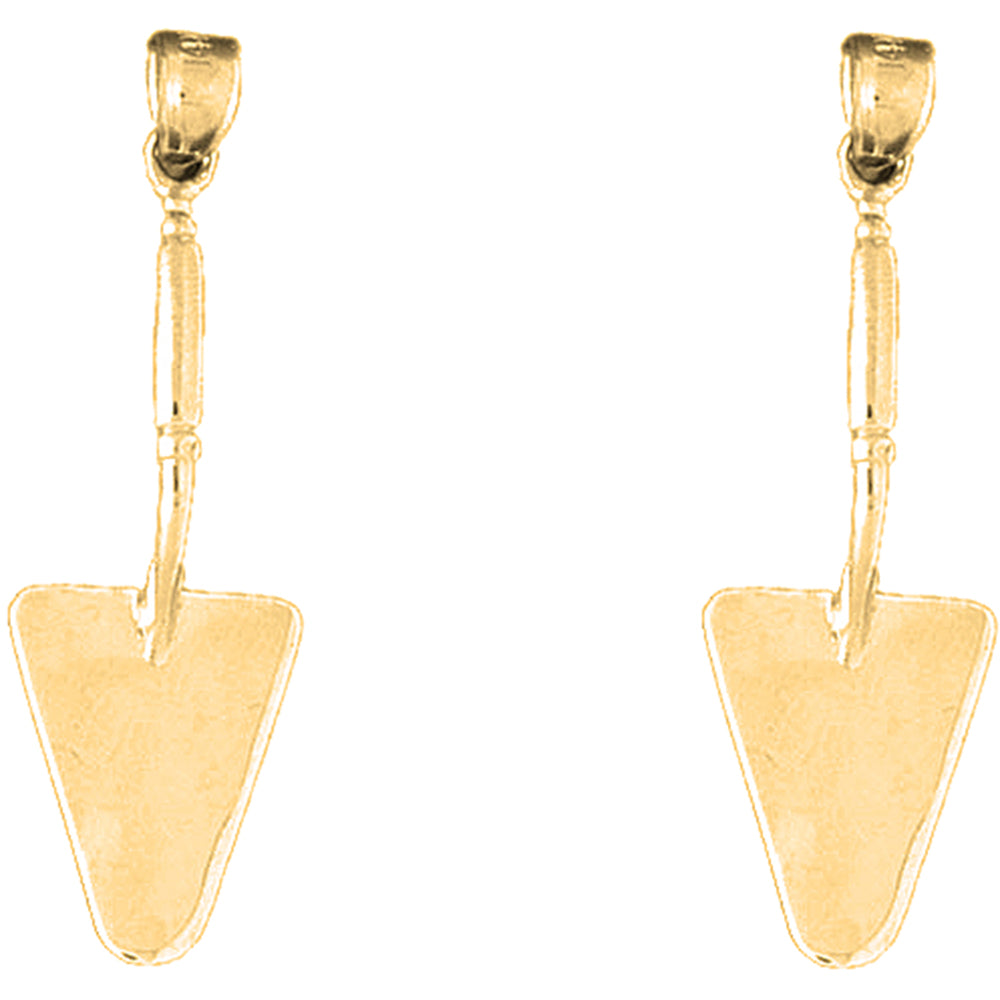 14K or 18K Gold 39mm 3D Shovel Earrings