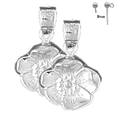 Sterling Silver 16mm Flower Earrings (White or Yellow Gold Plated)