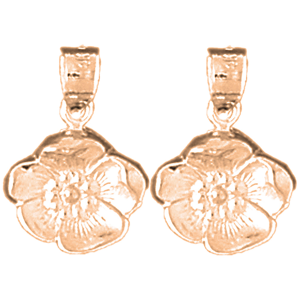 14K or 18K Gold 16mm Flower Earrings