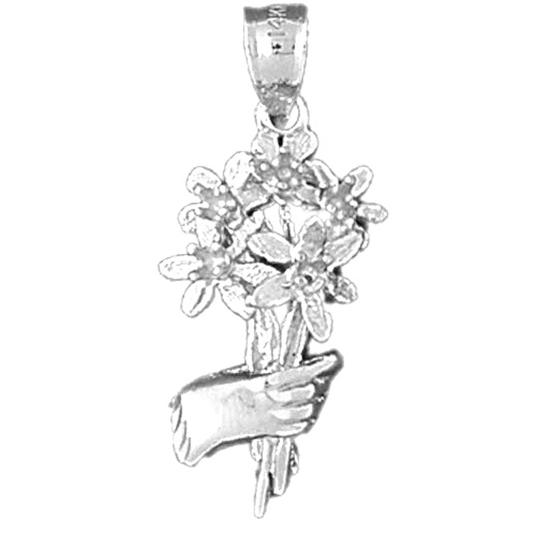 10K, 14K or 18K Gold Hand Holding Bouquet of Flowers Pendant