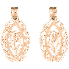 14K or 18K Gold 27mm Rose Flower Earrings