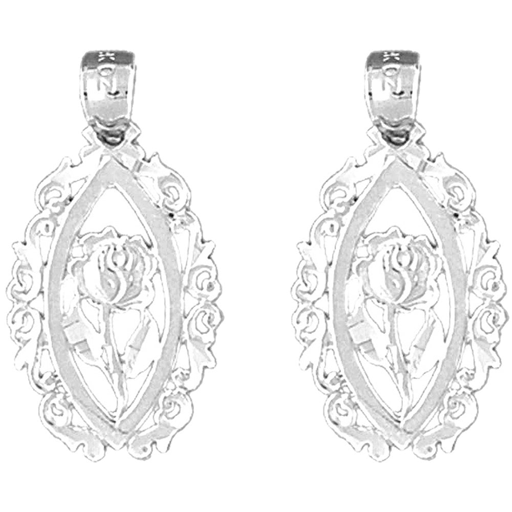 14K or 18K Gold 27mm Rose Flower Earrings