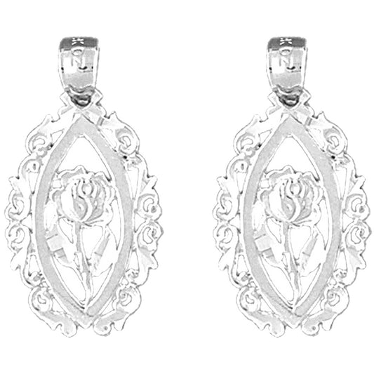 Sterling Silver 27mm Rose Flower Earrings