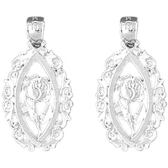 Sterling Silver 27mm Rose Flower Earrings
