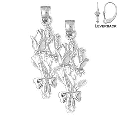 Pendientes de flor rosa de 29 mm en oro de 14 quilates o 18 quilates