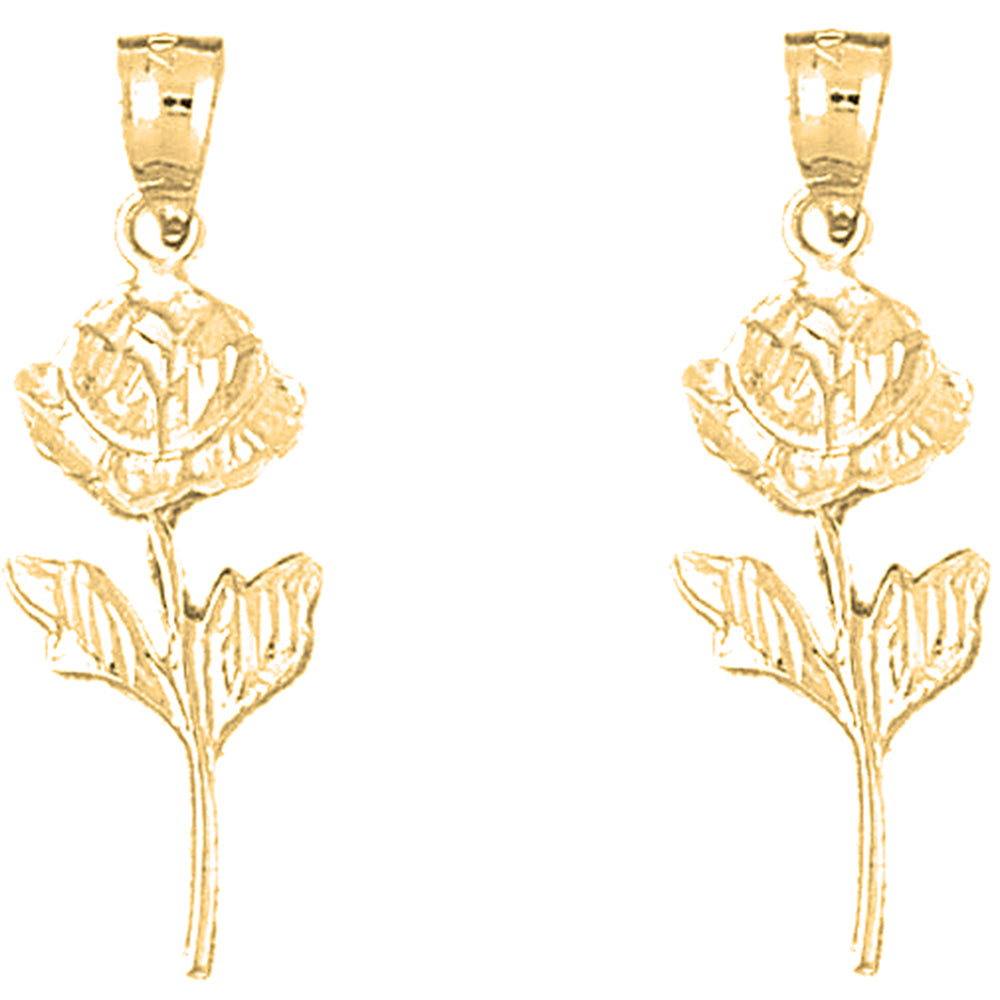 14K or 18K Gold 32mm Rose Flower Earrings