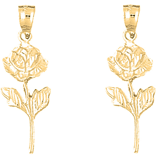 14K or 18K Gold 32mm Rose Flower Earrings