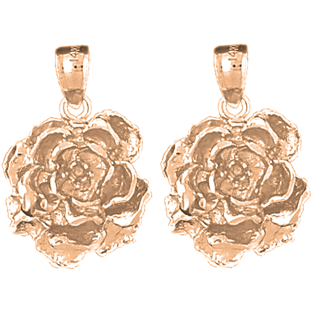 14K or 18K Gold 24mm Rose Flower Earrings