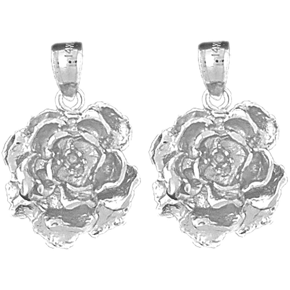 14K or 18K Gold 24mm Rose Flower Earrings