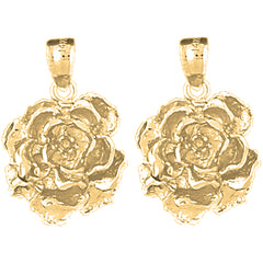 14K or 18K Gold 24mm Rose Flower Earrings