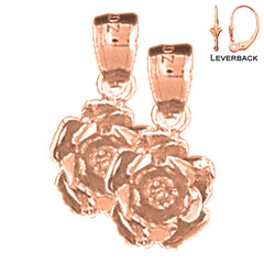 Pendientes de flor rosa de 16 mm en oro de 14 quilates o 18 quilates