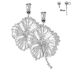 33 mm große Hibiskusblüten-Ohrringe aus Sterlingsilber (weiß- oder gelbvergoldet)