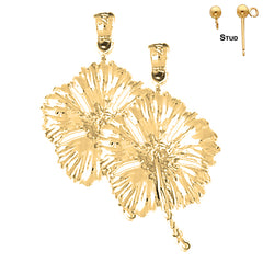 14K oder 18K Gold 33mm Hibiskusblüten Ohrringe