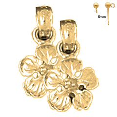 Sterling Silver 14mm Five Pedal Buttercup Flower Earrings (White or Yellow Gold Plated)