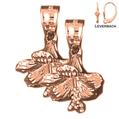 14K or 18K Gold 3D Hibiscus Flower Earrings