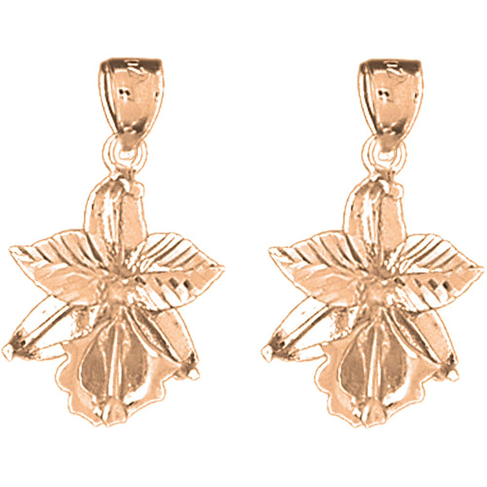 14K or 18K Gold 24mm Orchid Flower Earrings