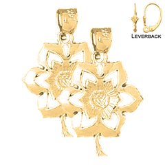 23 mm große Blumenohrringe aus Sterlingsilber (weiß- oder gelbvergoldet)