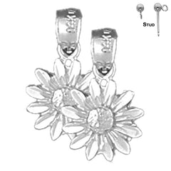 Sterling Silver 16mm Daisy Flower Earrings (White or Yellow Gold Plated)